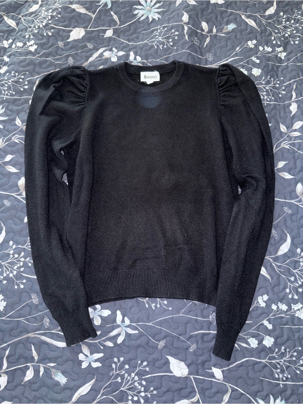 &merci Black Puff-Sleeve Crewneck Sweater